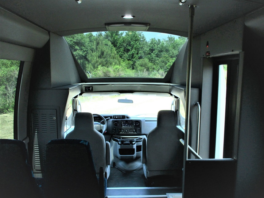 buses with passenger front viewing windows, cop